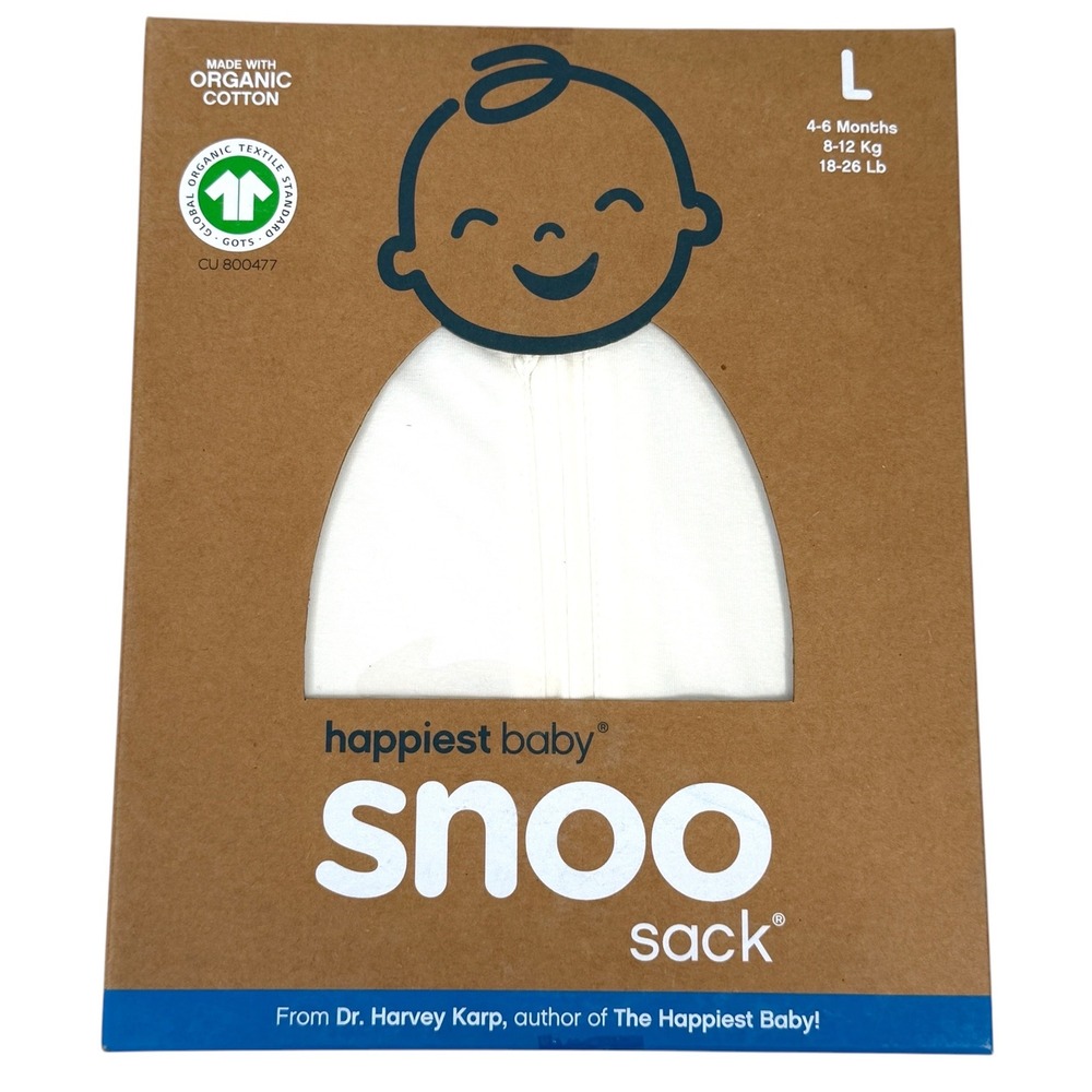 Happiest Baby SNOO Sack Organic Cotton Swaddle Ivory White Size Large 4-6 Months